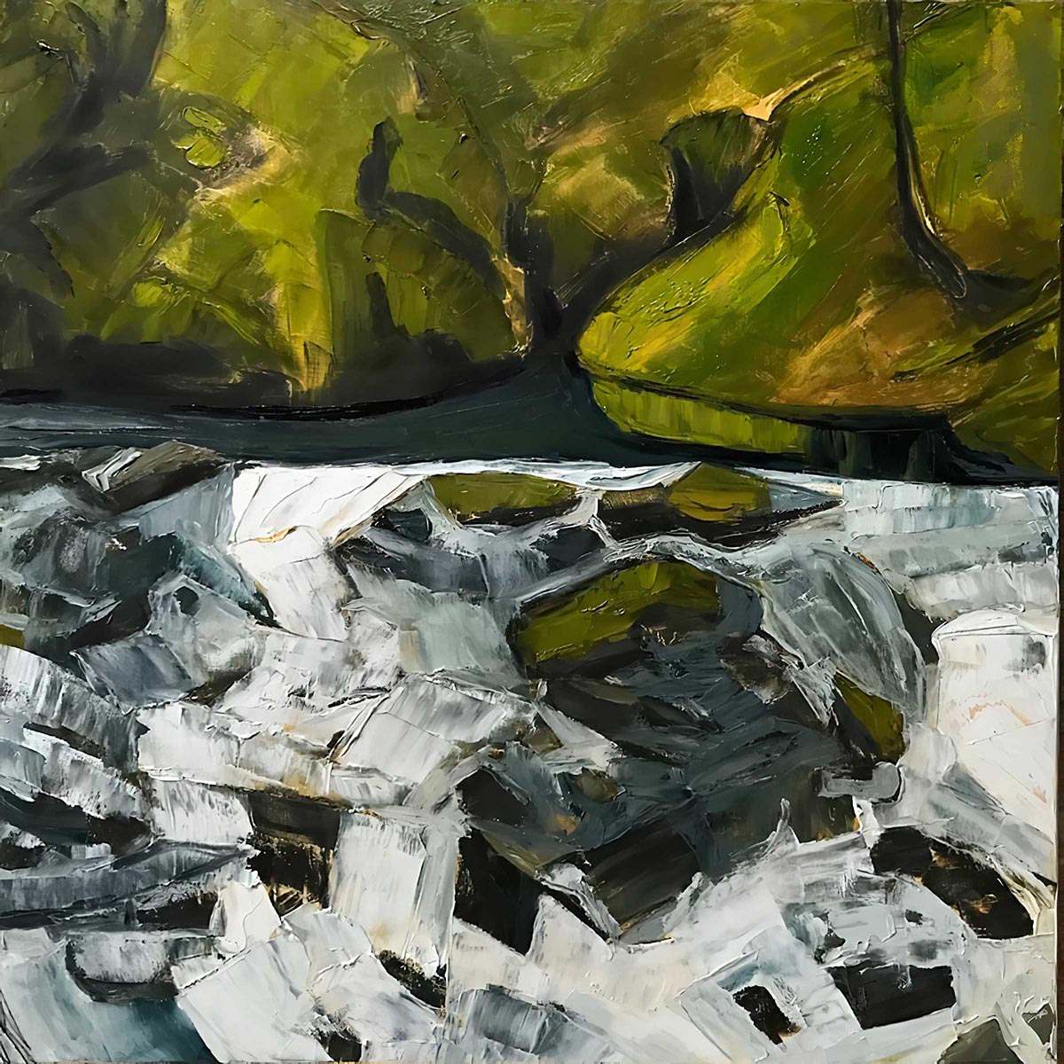 Hart James: Columbia Gorge Above and Below oil and charcoal on canvas 24x24 2022