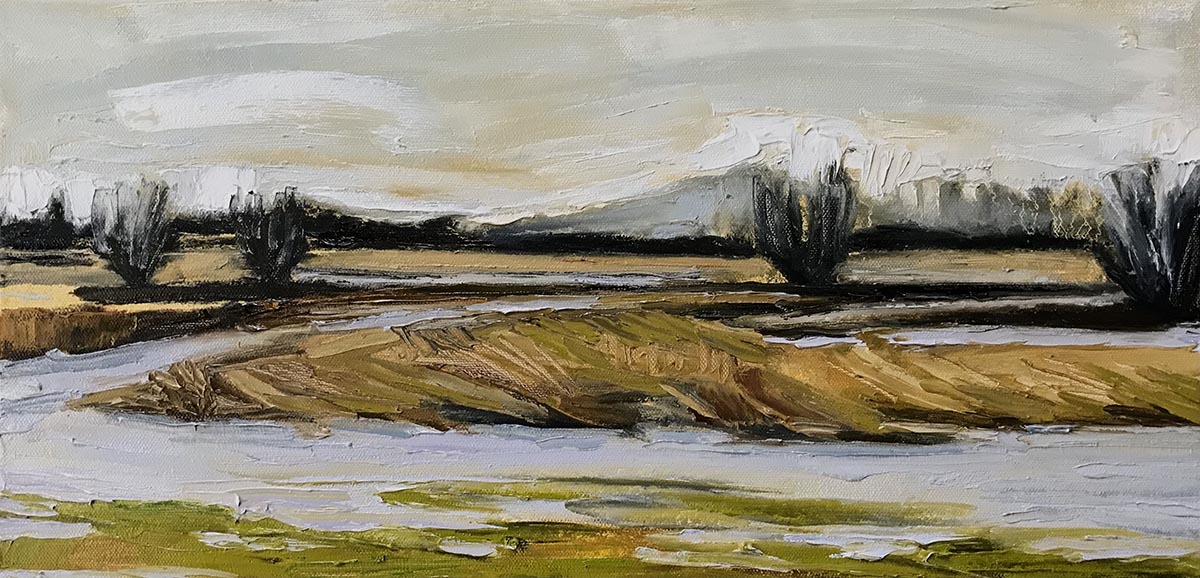 Hart James Reeds and Water 2 oil and charcoal on canvas 10x20 2021