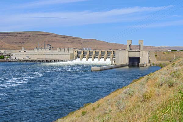 Lower Monument Dam and Transmission Structure on the Snake River in Washington, USA